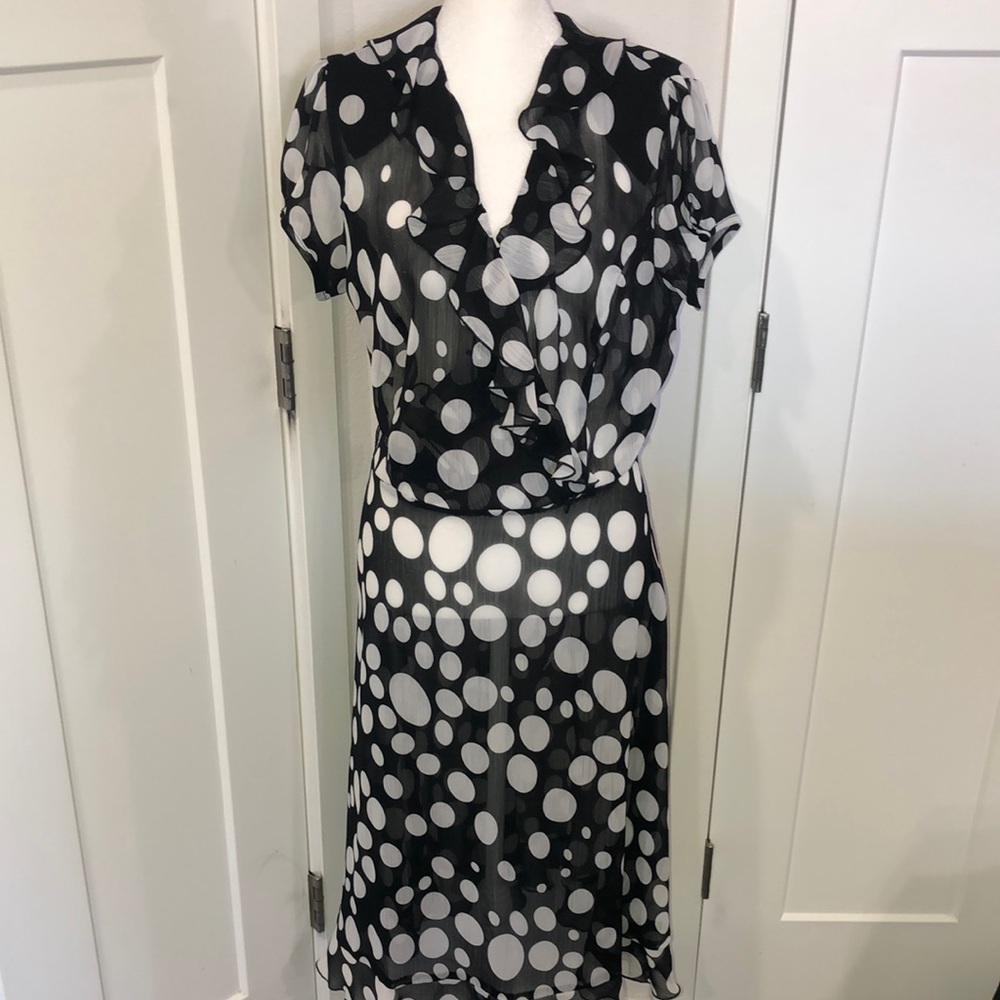 JBS Polka Dot Black and White Dress Women’s size 12. Sheer ballet core, princess
